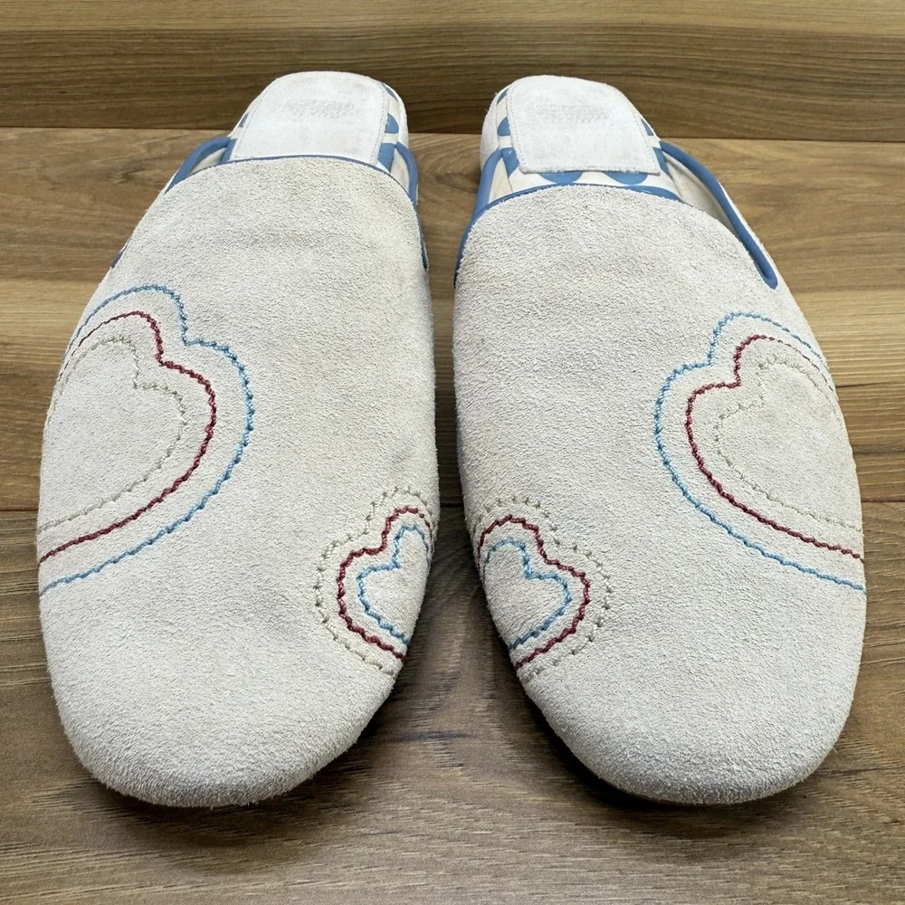 COACH Y2K Bone Suede Slippers House Womens 9 Heart Stitched Zoey